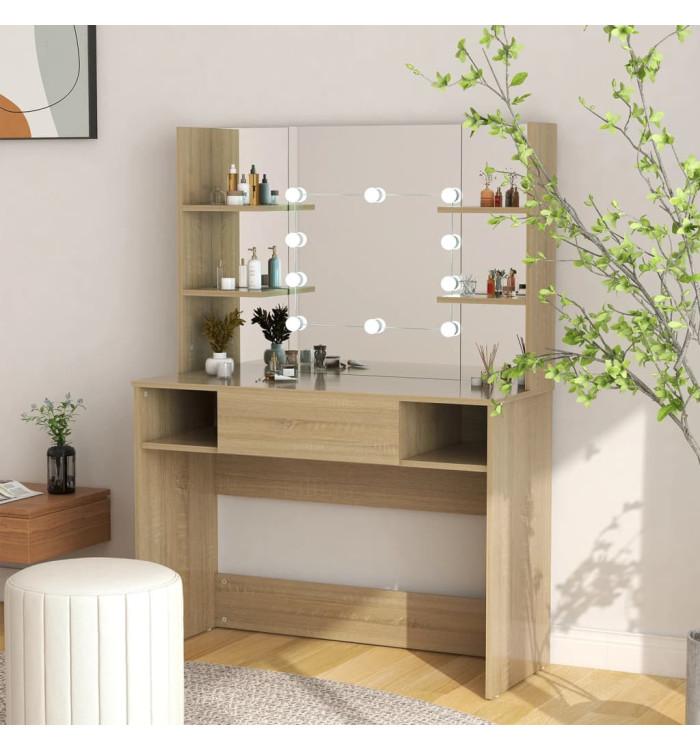 Table de maquillage avec éclairage LED 100x40x135 cm MDF Chêne | Mobilier & Déco