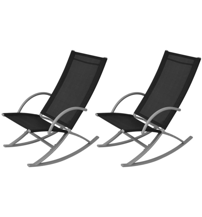 Chaises à bascule de jardin lot de 2 Acier et textilène Noir | Mobilier & Déco