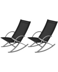 Chaises à bascule de jardin lot de 2 Acier et textilène Noir | Mobilier & Déco