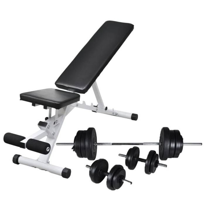 Banc d'entraînement avec jeu d'haltères 60,5 kg | Mobilier & Déco