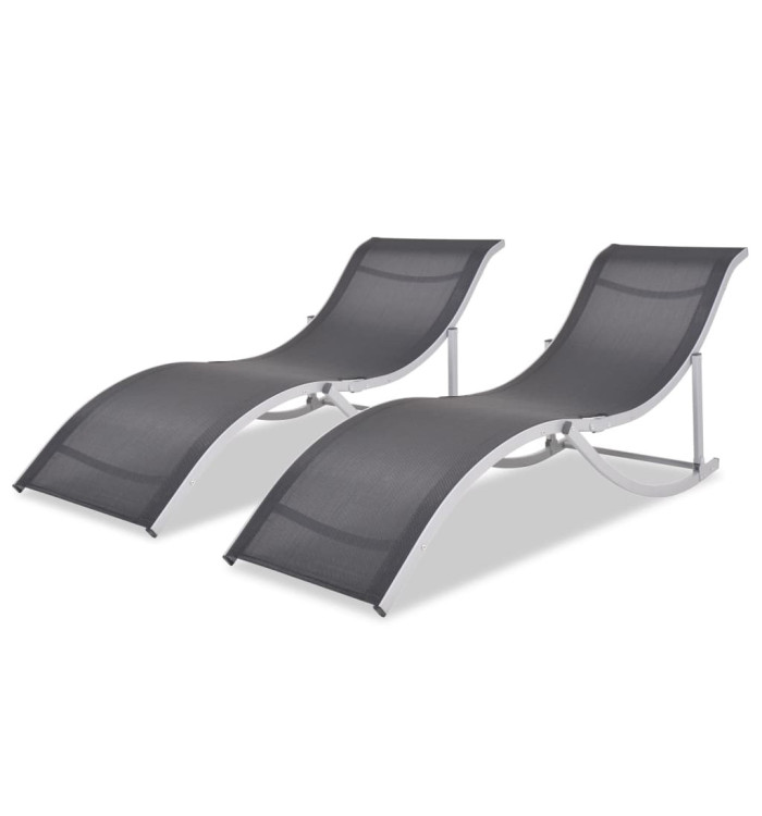 Chaises longues lot de 2 noir et gris | Mobilier & Déco