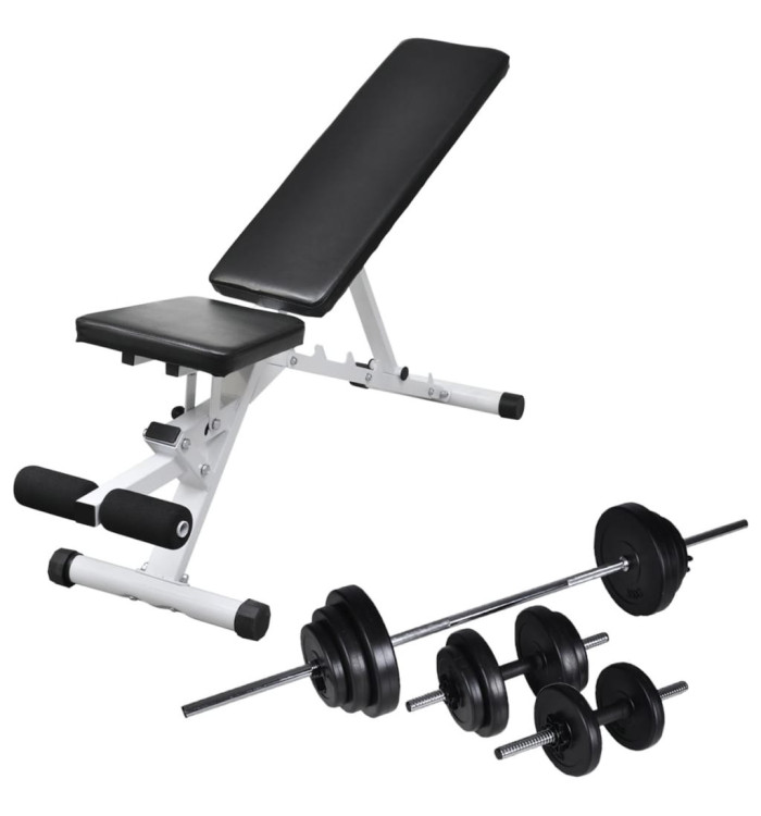 Banc d'entraînement avec jeu d'haltères 30,5 kg | Mobilier & Déco
