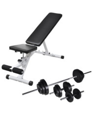 Banc d'entraînement avec jeu d'haltères 30,5 kg | Mobilier & Déco