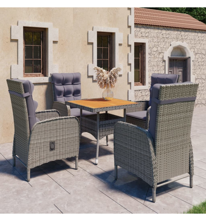 Ensemble à manger de jardin 5 pcs Résine tressée et acacia Gris | Mobilier & Déco