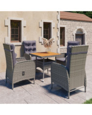 Ensemble à manger de jardin 5 pcs Résine tressée et acacia Gris | Mobilier & Déco
