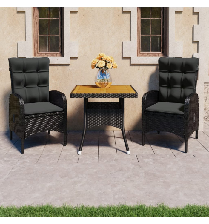 Ensemble à dîner de jardin 3 pcs Résine tressée et acacia Noir | Mobilier & Déco
