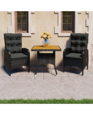 Ensemble à dîner de jardin 3 pcs Résine tressée et acacia Noir | Mobilier & Déco