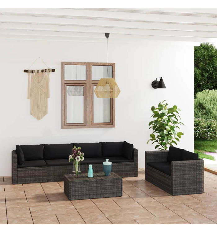 Salon de jardin 7 pcs avec coussins résine tressée gris | Mobilier & Déco