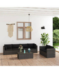 Salon de jardin 7 pcs avec coussins résine tressée gris | Mobilier & Déco