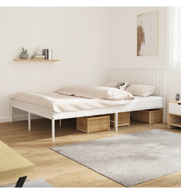 Cadre de lit métal sans matelas et tête de lit blanc 160x200 cm | Mobilier & Déco