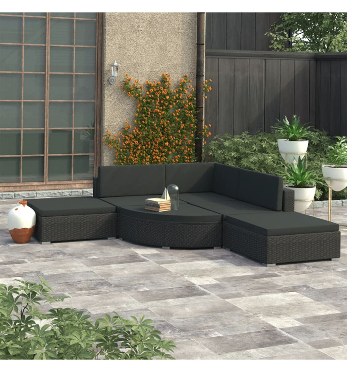 Salon de jardin 6 pcs avec coussins résine tressée noir | Mobilier & Déco