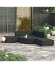 Salon de jardin 6 pcs avec coussins résine tressée noir | Mobilier & Déco