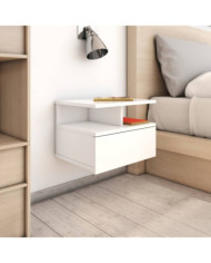 Table de chevet flottante Blanc brillant Bois d'ingénierie | Mobilier & Déco
