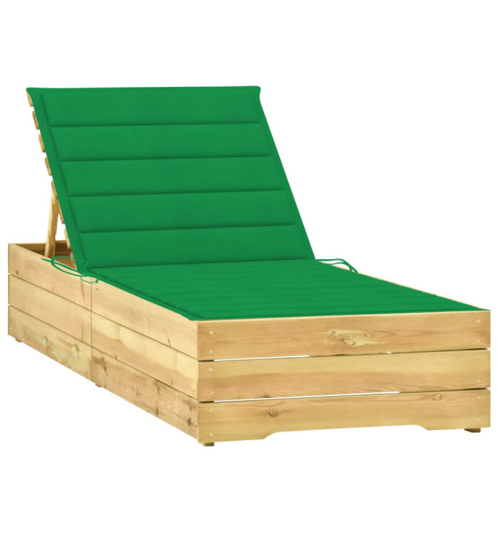 Chaise longue avec coussin vert Bois de pin imprégné | Mobilier & Déco