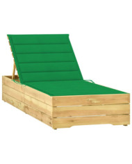 Chaise longue avec coussin vert Bois de pin imprégné | Mobilier & Déco