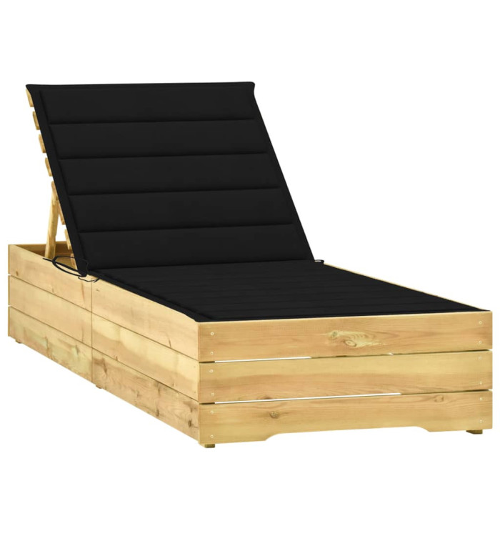 Chaise longue avec coussin noir Bois de pin imprégné | Mobilier & Déco