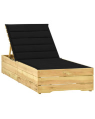 Chaise longue avec coussin noir Bois de pin imprégné | Mobilier & Déco
