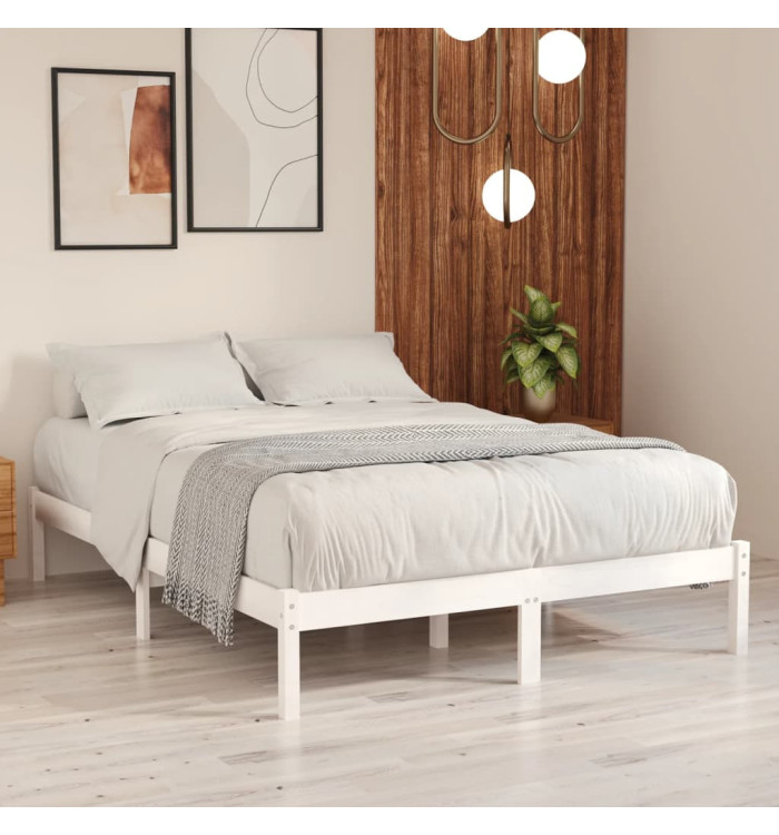 Cadre de lit sans matelas blanc bois massif 140x190 cm | Mobilier & Déco