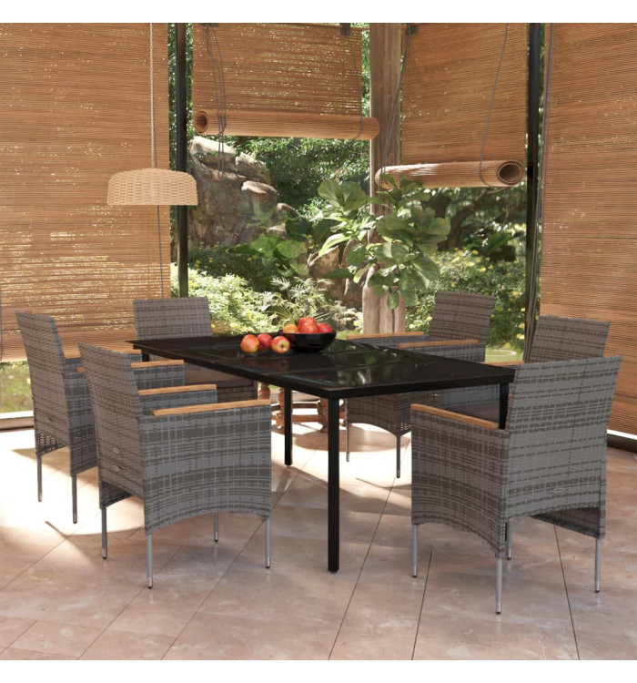 Ensemble à manger de jardin coussins 7pcs Gris et noir | Mobilier & Déco