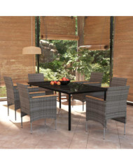 Ensemble à manger de jardin coussins 7pcs Gris et noir | Mobilier & Déco