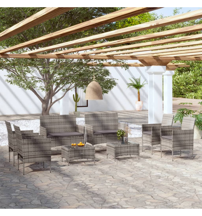 Salon de jardin 8 pcs avec coussins résine tressée gris | Mobilier & Déco