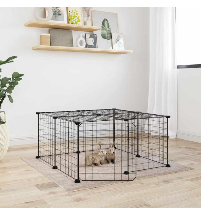 Cage animaux de compagnie à 12 panneaux et porte Noir 35x35 cm | Mobilier & Déco