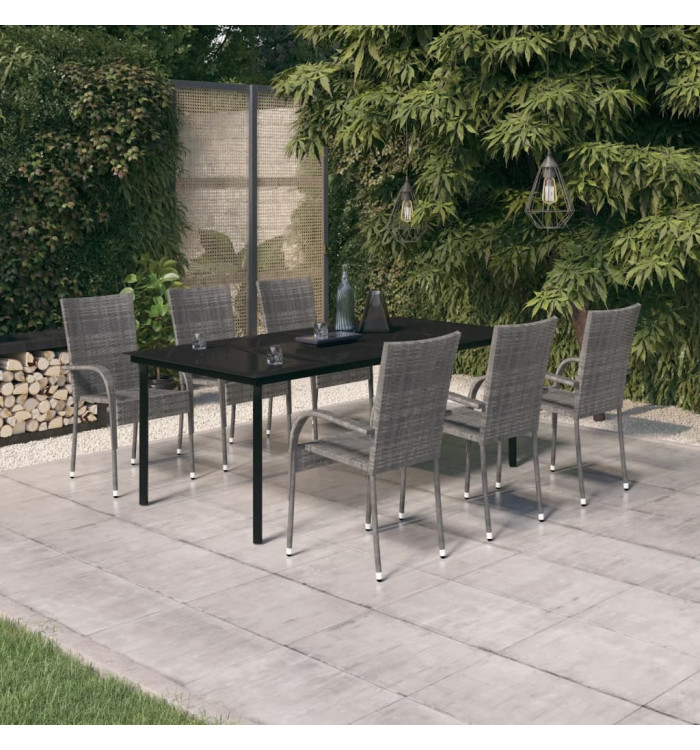 Ensemble à manger de jardin 7 pcs Gris et noir | Mobilier & Déco