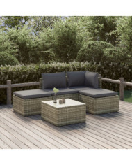 Salon de jardin 5 pcs avec coussins Gris Résine tressée | Mobilier & Déco