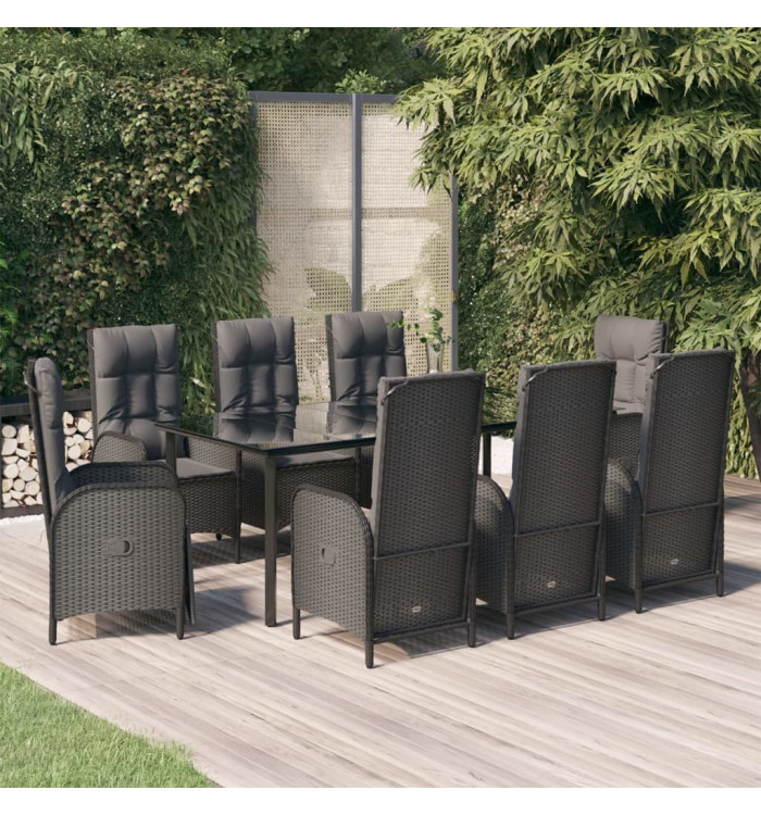 Ensemble à manger jardin 9pcs et coussins noir résine tressée | Mobilier & Déco