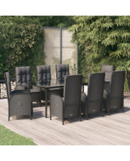 Ensemble à manger jardin 9pcs et coussins noir résine tressée | Mobilier & Déco
