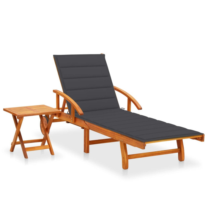 Chaise longue de jardin avec table et coussin Bois d'acacia | Mobilier & Déco