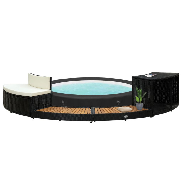 Contour pour spa Noir Poly rotin et bois d'acacia massif | Mobilier & Déco