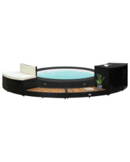 Contour pour spa Noir Poly rotin et bois d'acacia massif | Mobilier & Déco