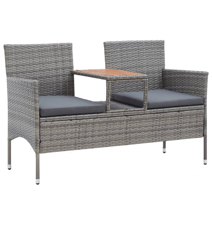 Banc de jardin 2 places et table à thé 143 cm poly rotin gris | Mobilier & Déco