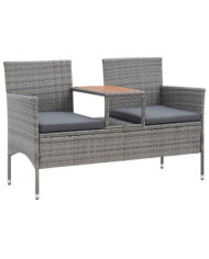 Banc de jardin 2 places et table à thé 143 cm poly rotin gris | Mobilier & Déco