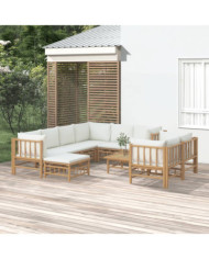 Salon de jardin 10 pcs avec coussins blanc crème bambou | Mobilier & Déco