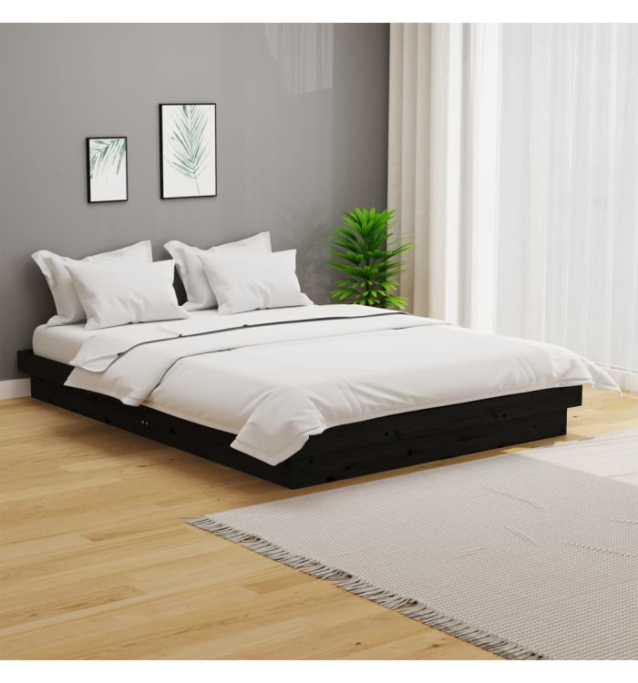 Cadre de lit sans matelas noir bois massif | Mobilier & Déco