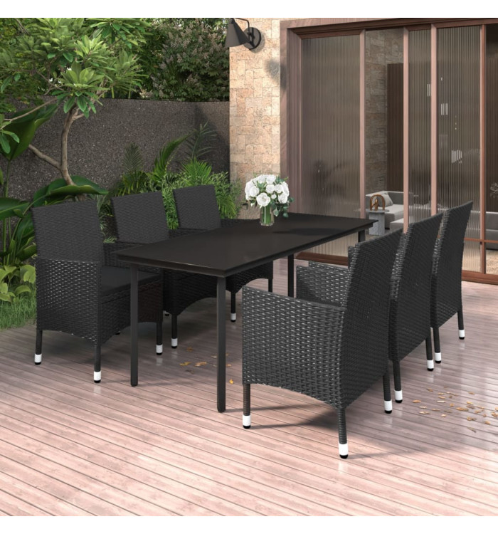 Ensemble à manger de jardin coussins 7 pcs Résine tressée Verre | Mobilier & Déco