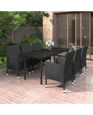 Ensemble à manger de jardin coussins 7 pcs Résine tressée Verre | Mobilier & Déco