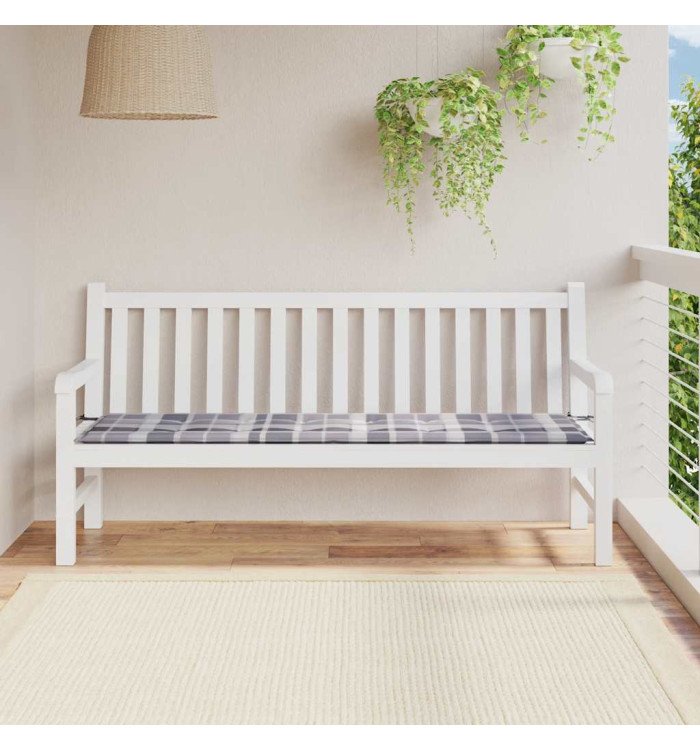 Coussin de banc de jardin motif à carreaux gris 180x50x4 cm | Mobilier & Déco