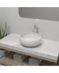 Lavabo de salle de bain avec mitigeur Céramique Rond Blanc | Mobilier & Déco