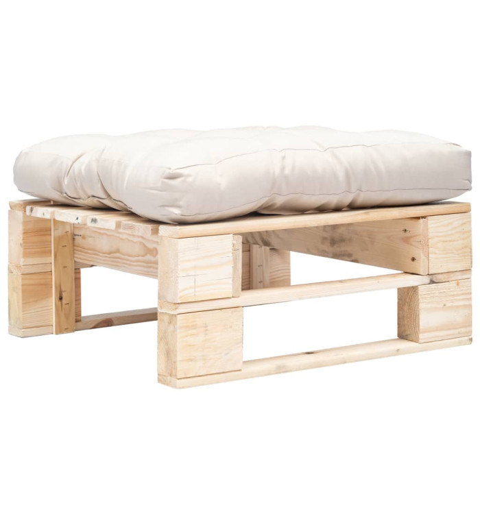 Repose-pied palette de jardin et coussin sable Bois naturel | Mobilier & Déco