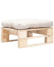 Repose-pied palette de jardin et coussin sable Bois naturel | Mobilier & Déco