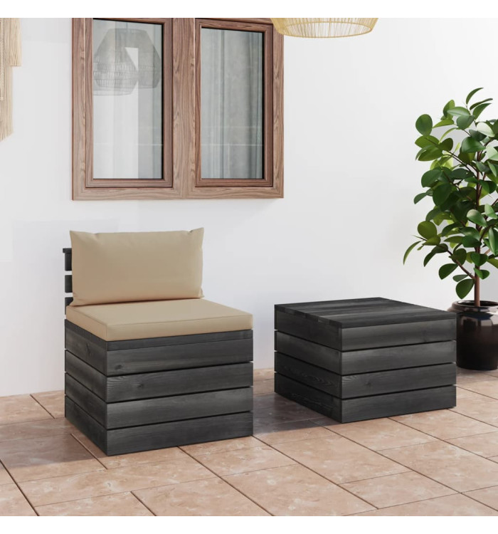 Salon palette de jardin 2 pcs avec coussins Bois de pin massif | Mobilier & Déco