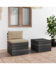 Salon palette de jardin 2 pcs avec coussins Bois de pin massif | Mobilier & Déco