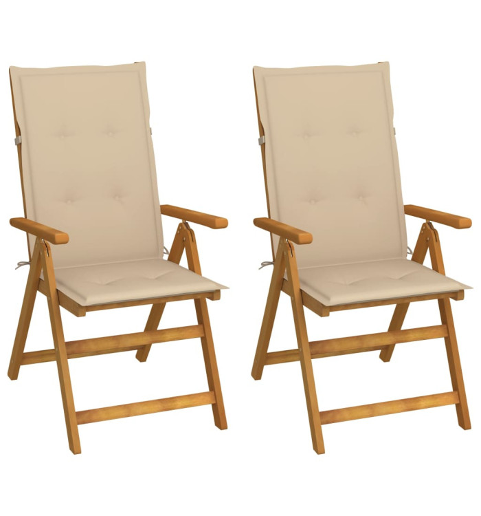 Chaises inclinables de jardin lot de 2 et coussins Bois acacia | Mobilier & Déco