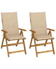 Chaises inclinables de jardin lot de 2 et coussins Bois acacia | Mobilier & Déco