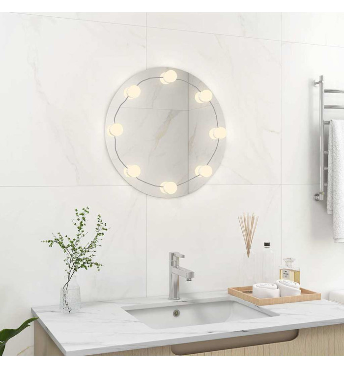 Miroir mural avec lampes LED Rond Verre | Mobilier & Déco