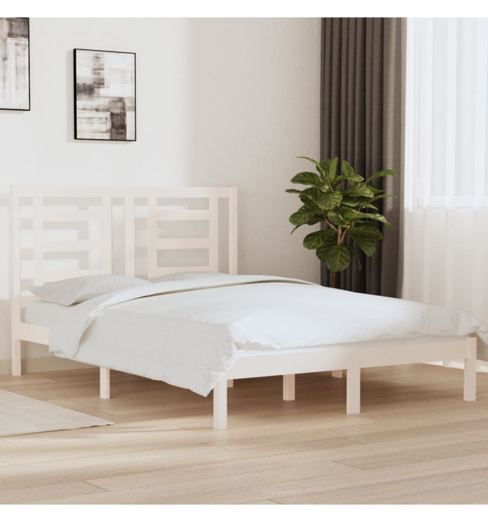 Cadre de lit sans matelas blanc 140x190 cm bois de pin massif | Mobilier & Déco