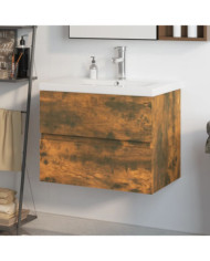 Meuble lavabo avec bassin intégré Chêne fumé Bois d'ingénierie | Mobilier & Déco
